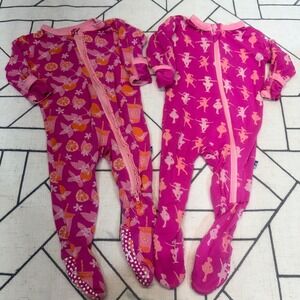 KicKee Pants Footie Pajamas 0-3 Months Pink Ballerina Citrus Lot of 2 Rompers